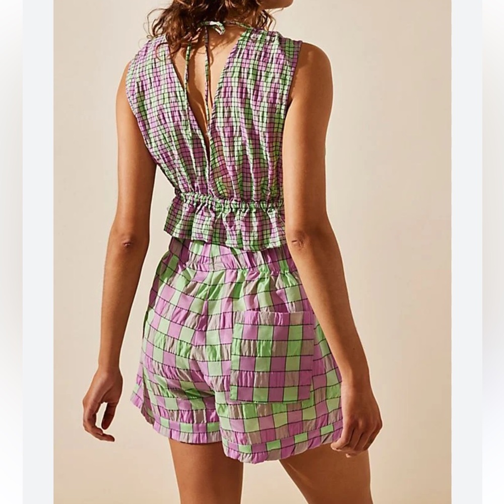 Free People Linus Plaid 2 Piece Cropped Top & Short Matching Set size Small NEW - Picture 3 of 9